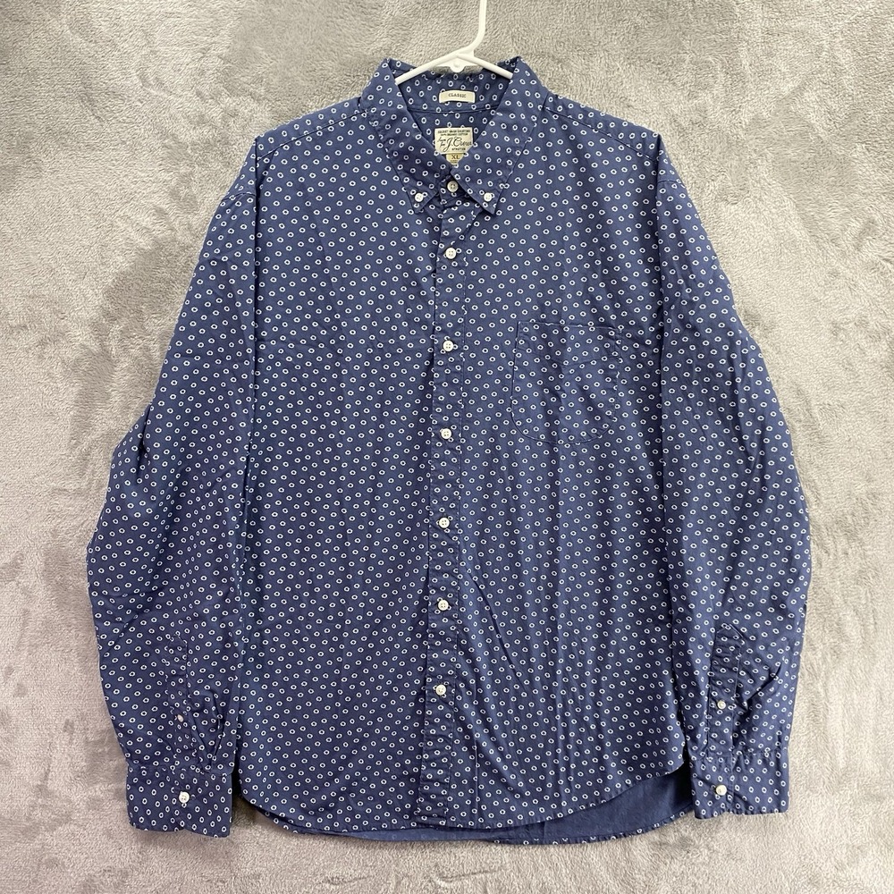 J.Crew Mens Secret Wash Button Up Shirt Classic Blue Star XL